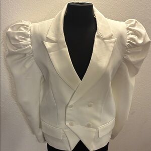 ORTTU White Double-Breasted Puff-Sleeve Blazer Small 40” chest UNISEX